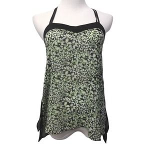 BCBGeneration Top Juniors XXS Black Green Floral Sheer Cross Back